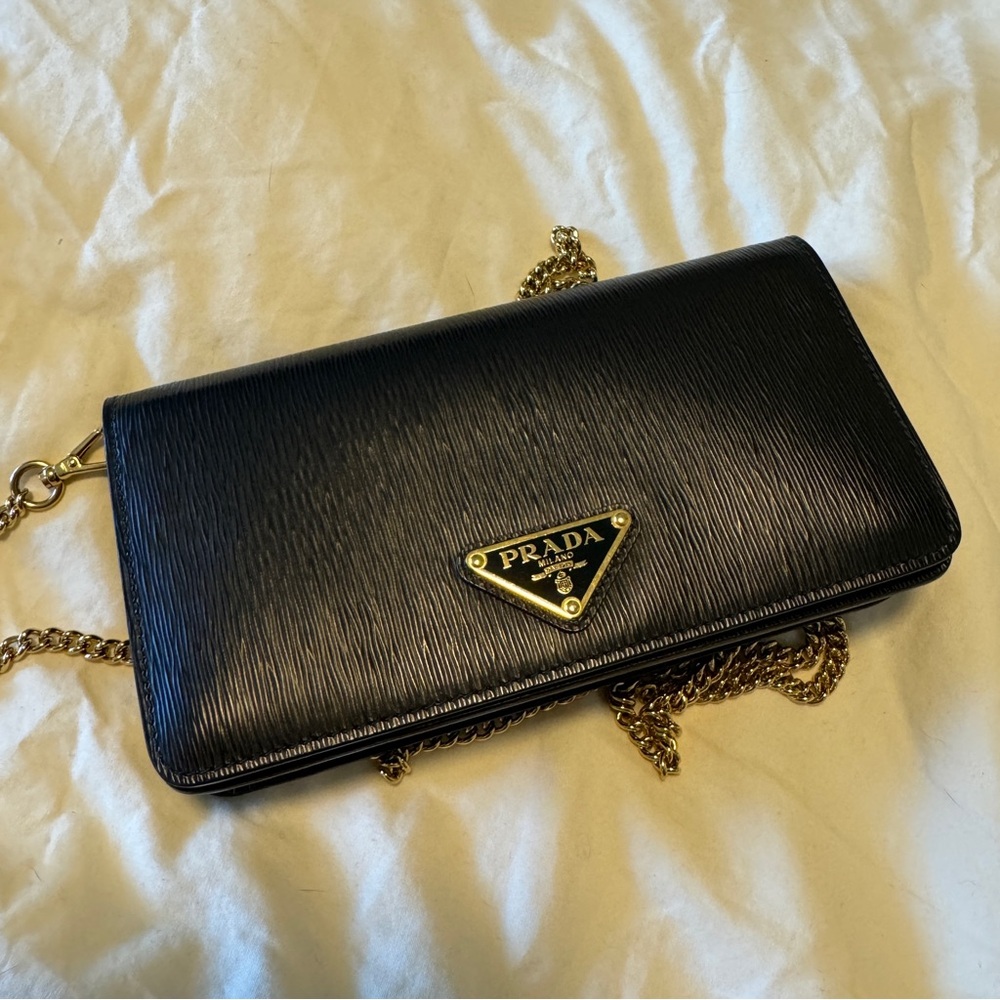Prada Miniborse Black Vitello Move Leather Chain Cross Body Black Leather Gold - Picture 4 of 11